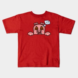 Pig Cartoon With Sleep Face Expression Kids T-Shirt